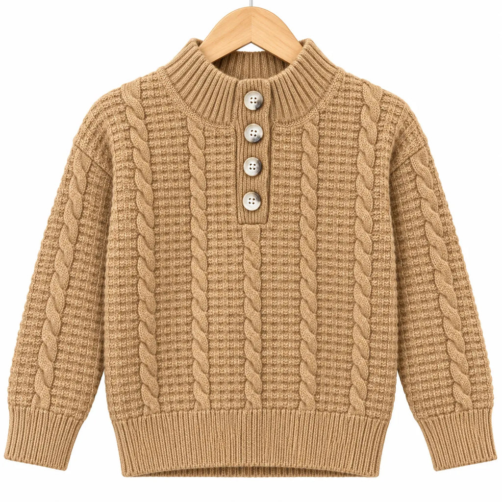 Boys Cream Winter Sweater with Cable Knit Pattern (Size 1 - 4 Years)