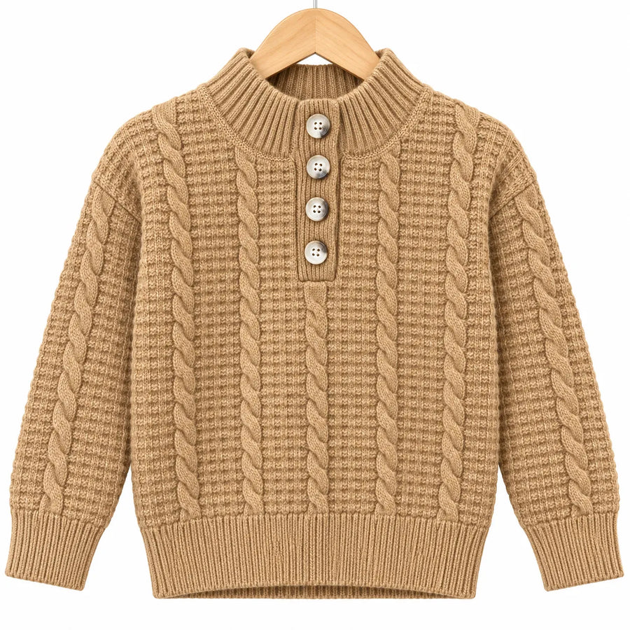Boys Cream Winter Sweater with Cable Knit Pattern (Size 1 - 4 Years)