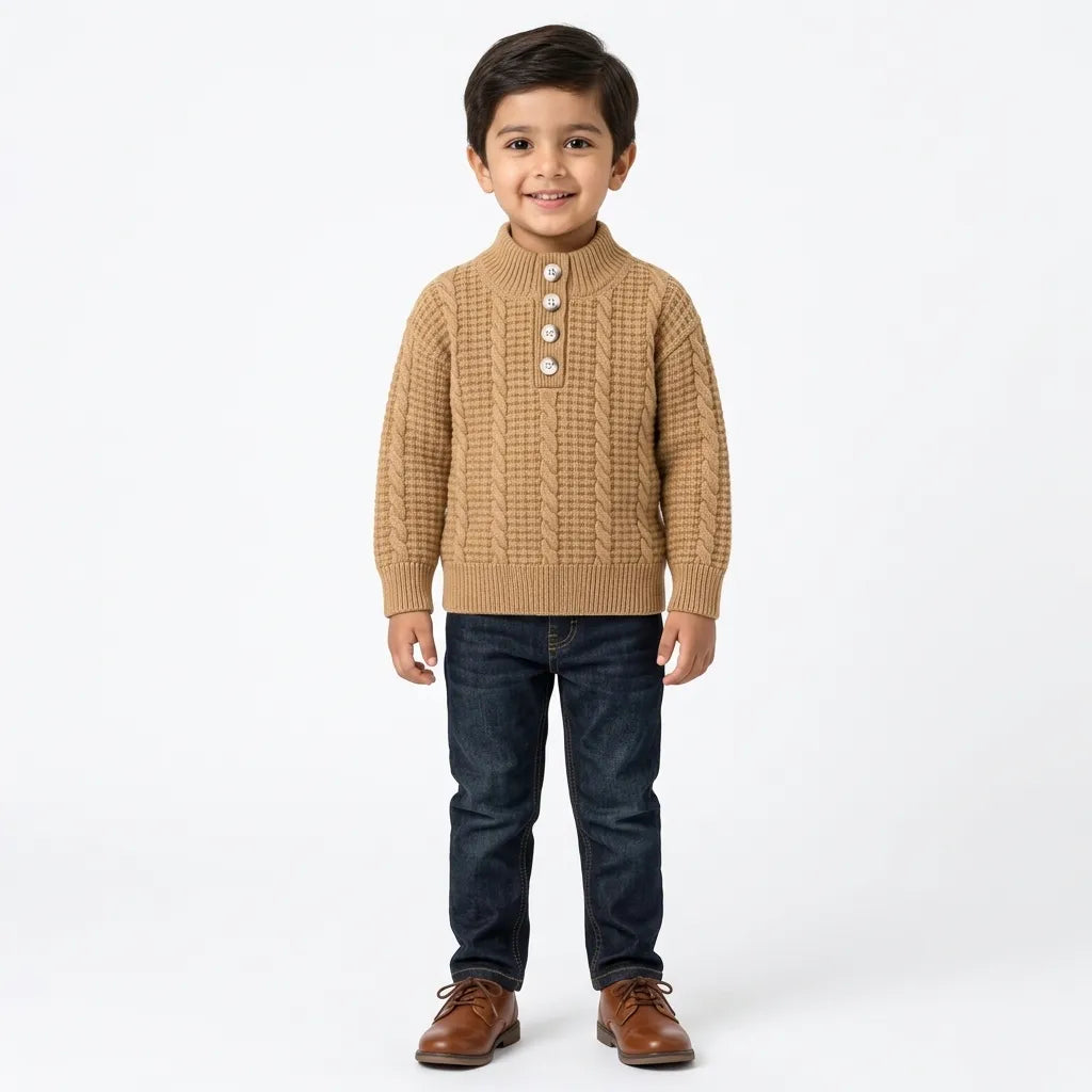 Boys Cream Winter Sweater with Cable Knit Pattern (Size 1 - 4 Years)