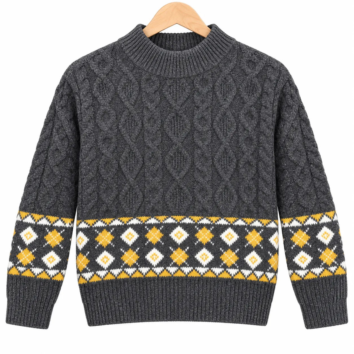 Boys Dark Grey Winter Sweater with Cable Knit Pattern (Size 1 - 4 Years)