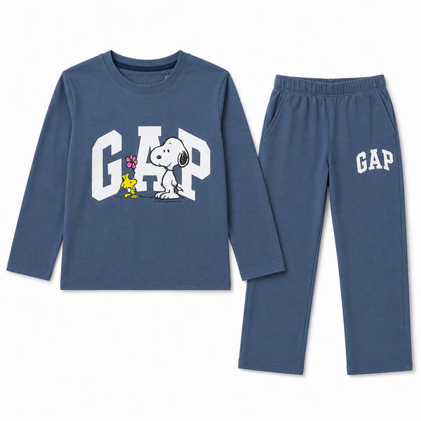 Boys Dull Blue GAP & Snoppy Coord Set (2 Piece) - Size 1 - 12 Years