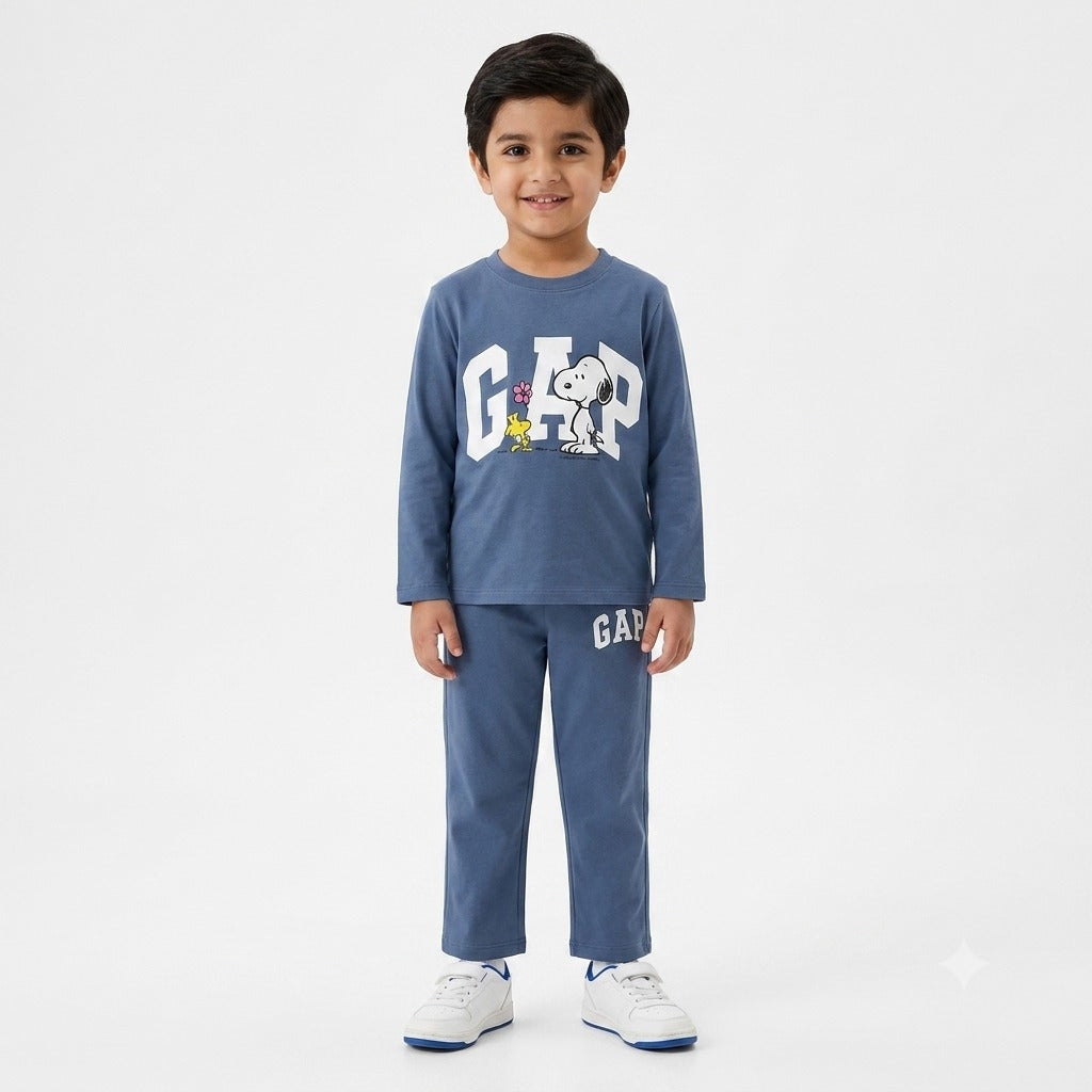 Boys Dull Blue GAP & Snoppy Coord Set (2 Piece) - Size 1 - 12 Years