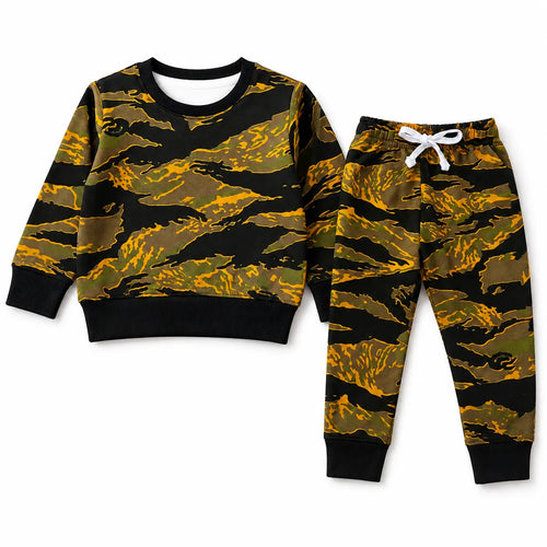 Green and black camouflage fleece winter coord set for kids by Lil Cubs