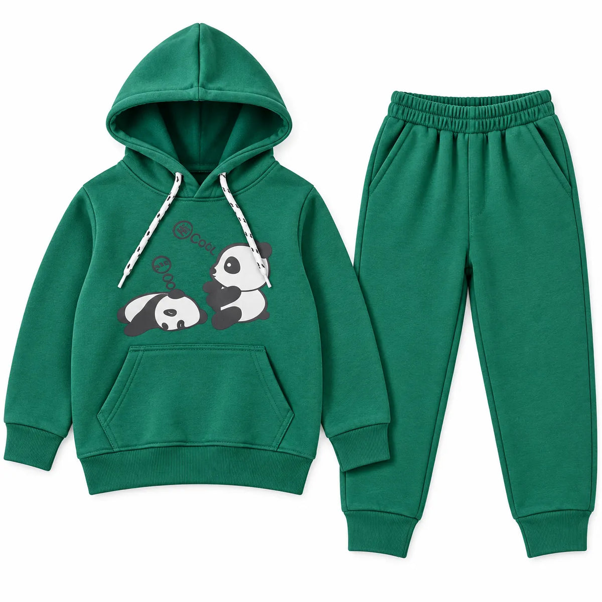 Boys Green Panda Winter Hoodie Coord Set (2 Piece) - Size 1 - 12 Years