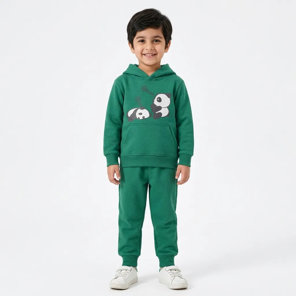 Boys Green Panda Winter Hoodie Coord Set (2 Piece) - Size 1 - 12 Years
