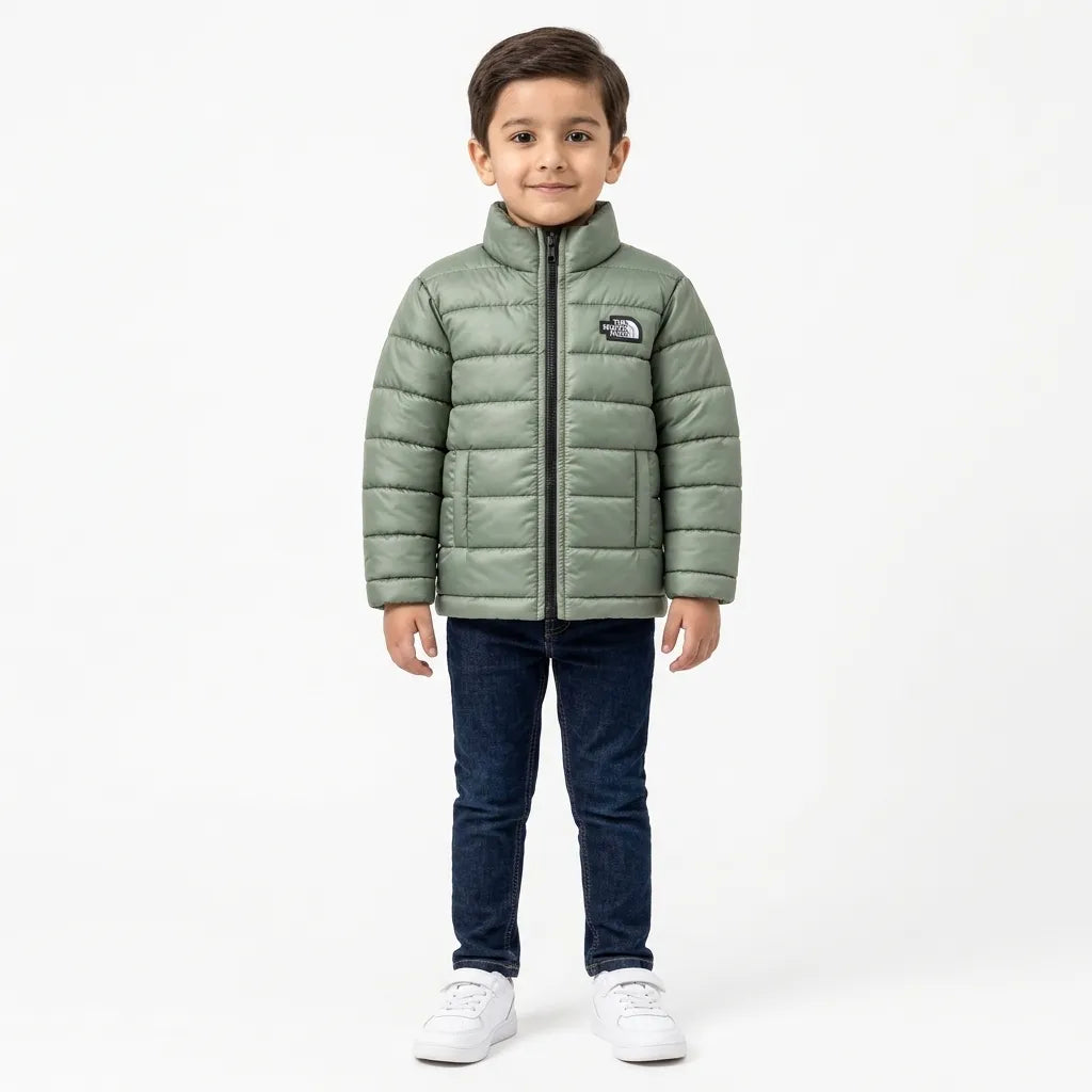 Boys Green Puffer Jacket – The North Face Print (Size 2 - 7 Years)