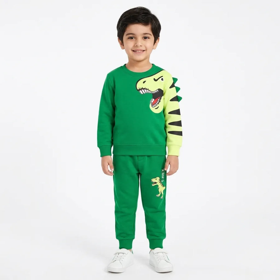 Boys Green T-Rex Winter Coord Set (Size 1 - 12 Years)