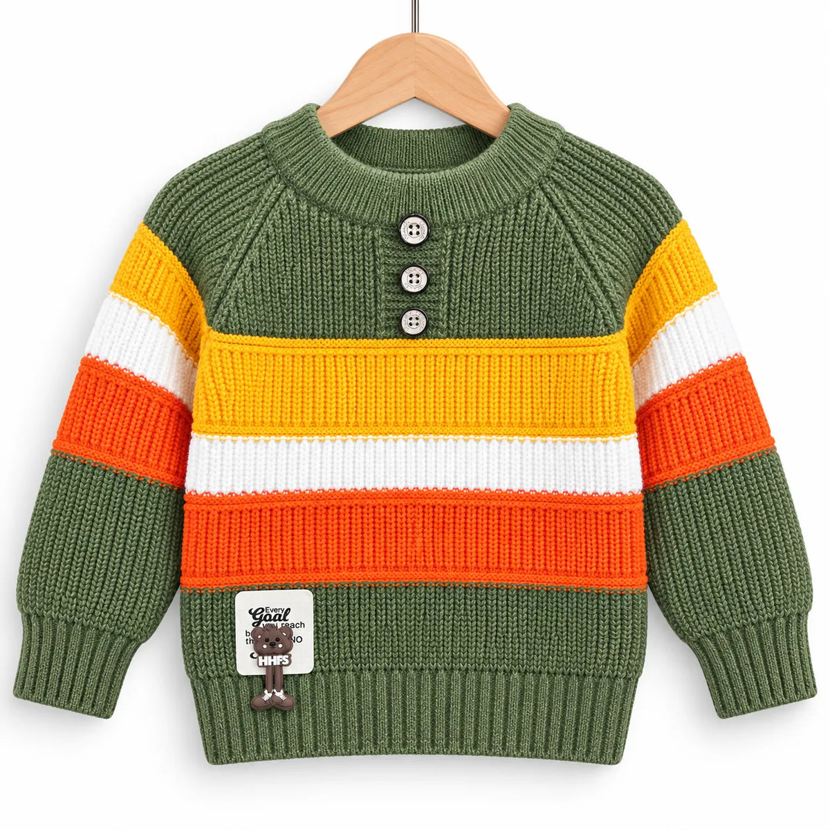 Boys Green Winter Sweater with Striped Design (Size 1 - 4 Years)