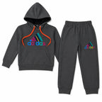 Boys grey Adidas hoodie and fleece trouser set by Lil' Cubs for ages 1 to 12, featuring a comfortable, casual design.