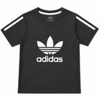 Boy wearing grey and black Adidas summer coordinate set by Lil' Cubs, featuring a two-piece outfit for ages 1 to 12 years.