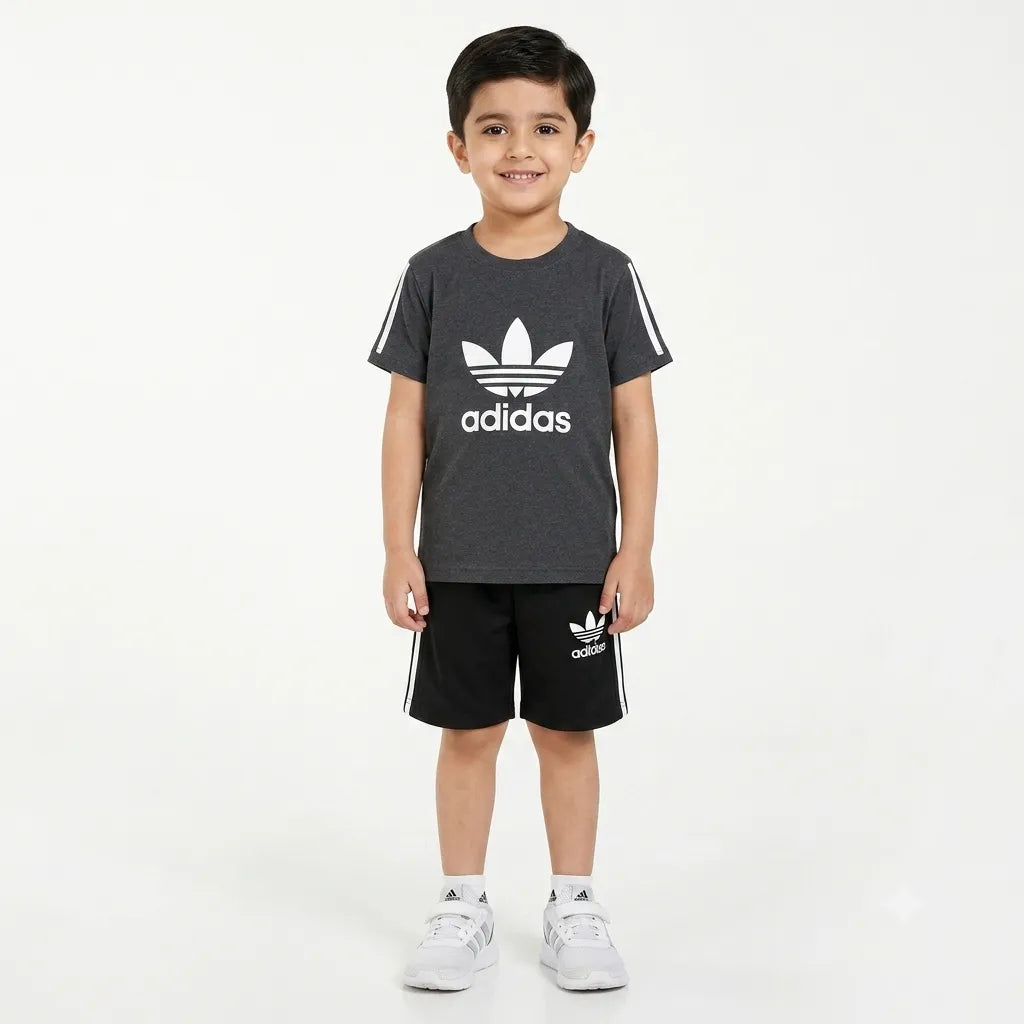 Boys Grey & Black Adidas Summer Coord Set (2 Piece) Age 1 - 12 Years