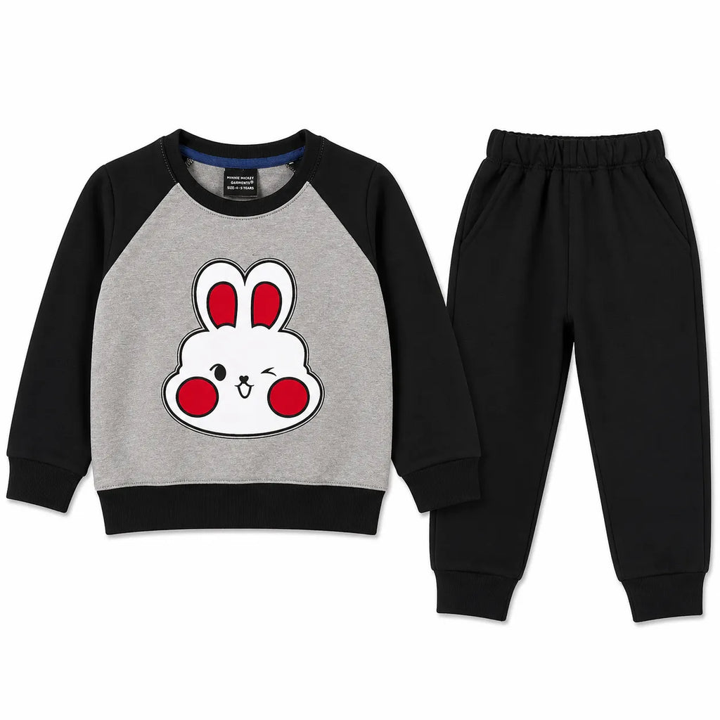 Girls Grey & Black Cute Rabbit Winter Coord Set (2 Piece) - Size 1 - 12 Years