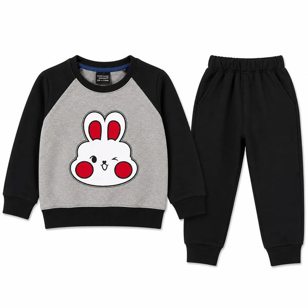 Girls Grey & Black Cute Rabbit Winter Coord Set (2 Piece) - Size 1 - 12 Years