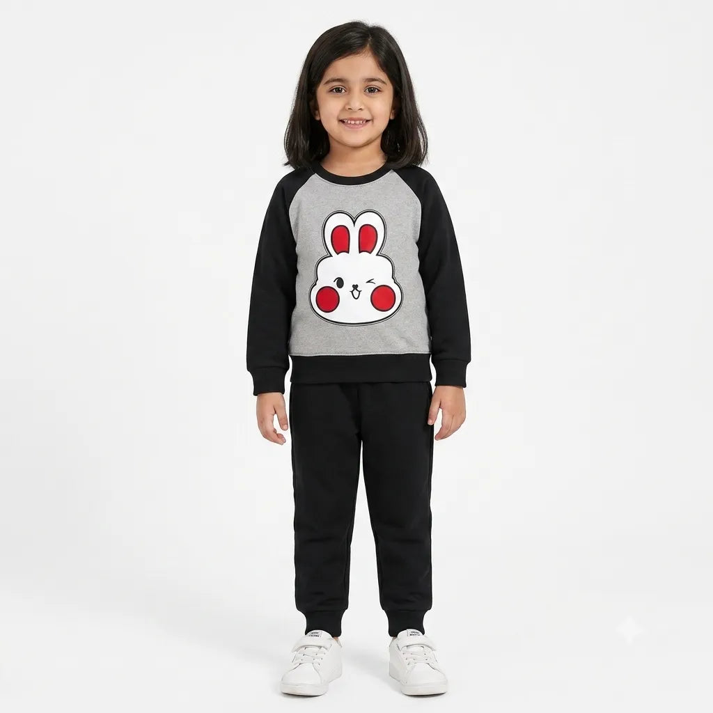 Girls Grey & Black Cute Rabbit Winter Coord Set (2 Piece) - Size 1 - 12 Years