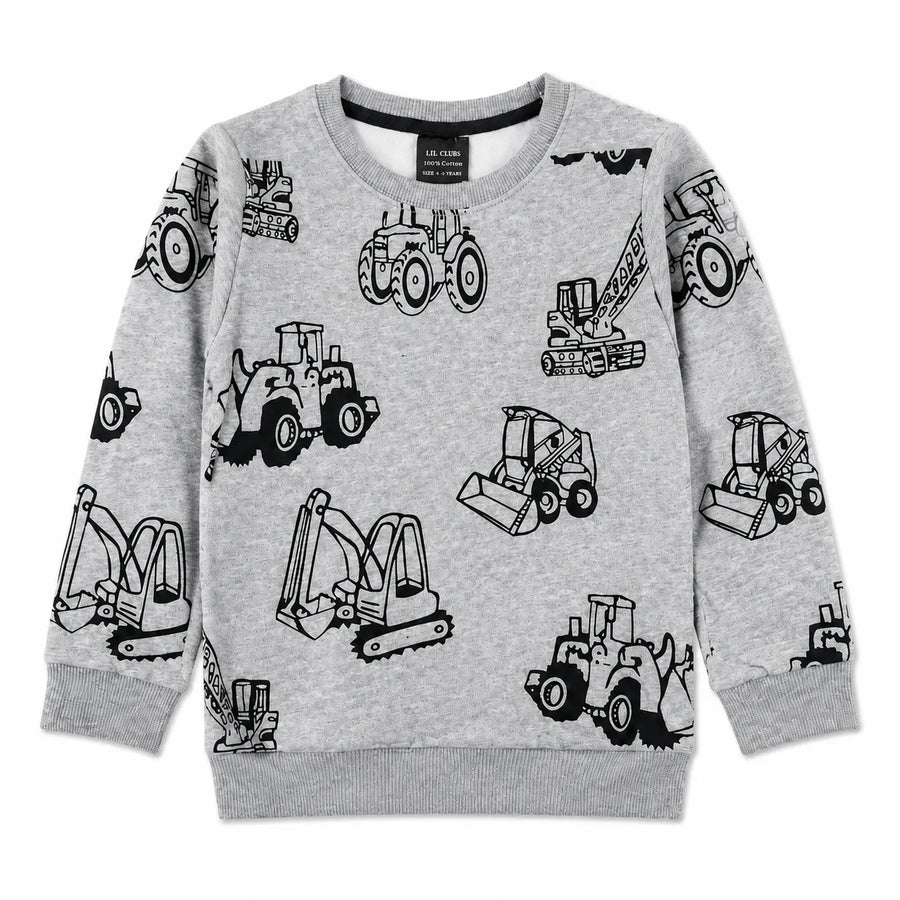 Boys grey fleece construction winter coord set with hoodie and pants, size 1-12 years, by lilcubspk.