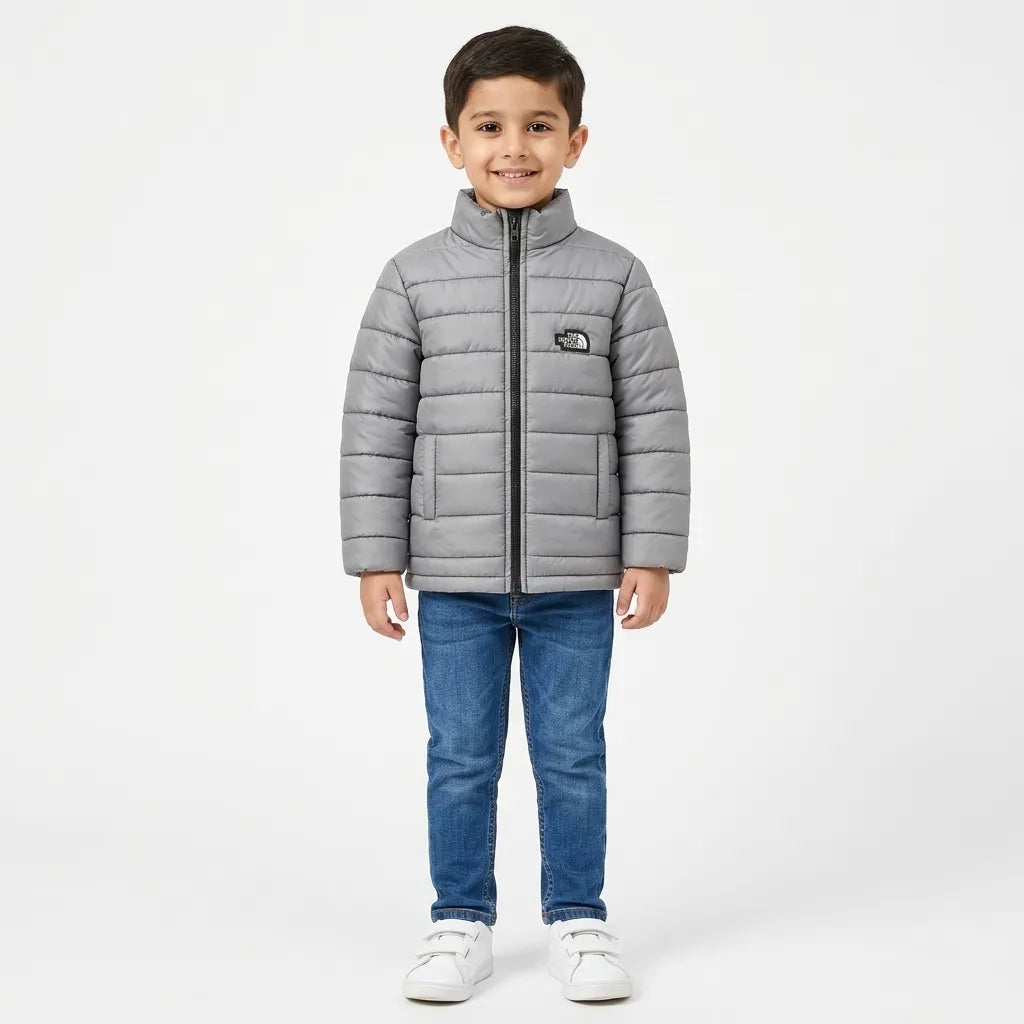 Boys Grey Puffer Jacket – The North Face Print (Size 2 - 7 Years)