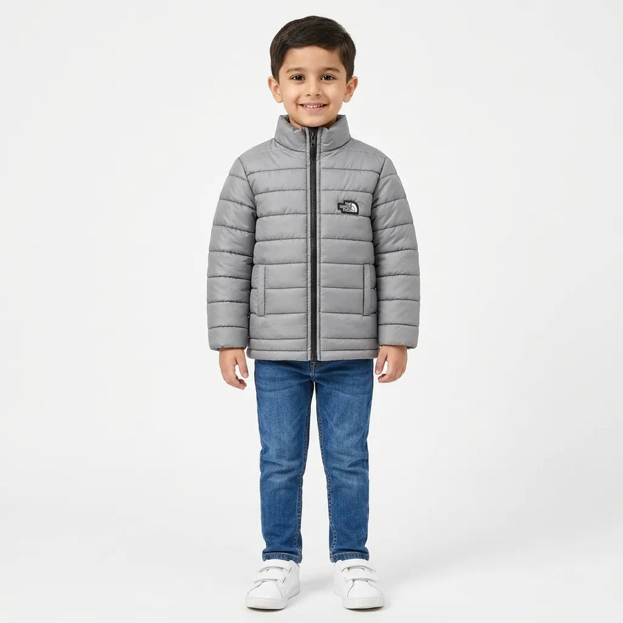 Boys Grey Puffer Jacket – The North Face Print (Size 2 - 7 Years)