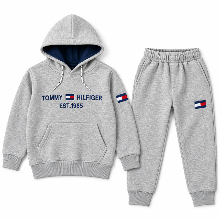 Boys Grey Tommy & Hilfiger Hoodie Winter Coord Set (2 Piece) - Size 1 - 12 Years