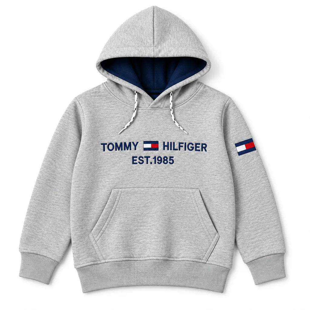 Boys Grey Tommy & Hilfiger Hoodie Winter Coord Set (2 Piece) - Size 1 - 12 Years