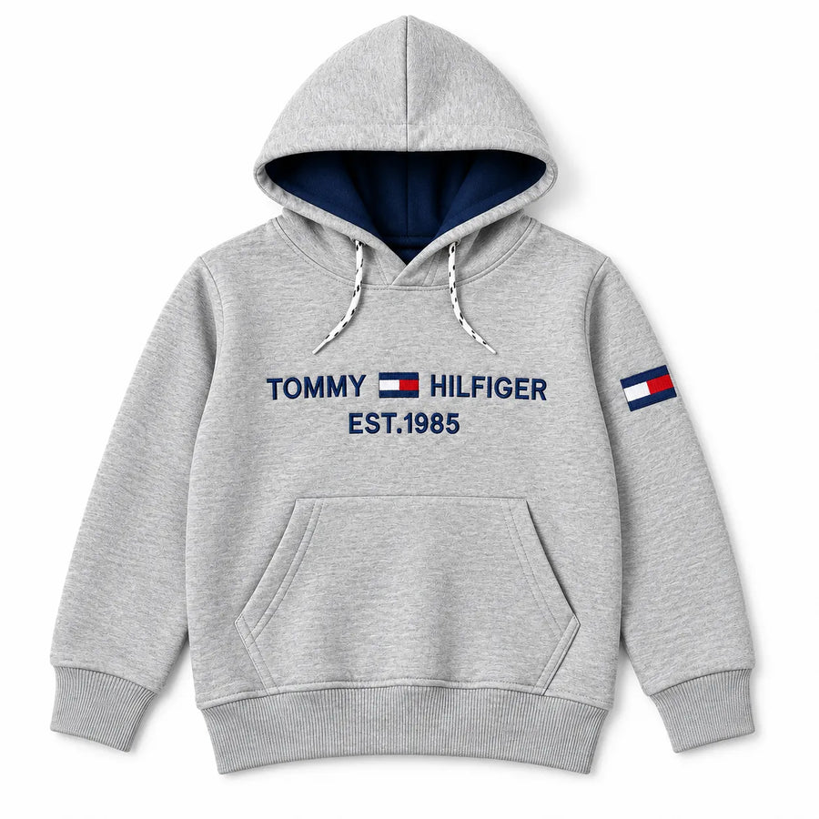 Boys Grey Tommy & Hilfiger Hoodie Winter Coord Set (2 Piece) - Size 1 - 12 Years