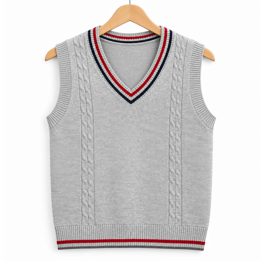 Boys Grey Winter Sleeveless Sweater with V-Neck Pattern (Size 3 - 7 Years)