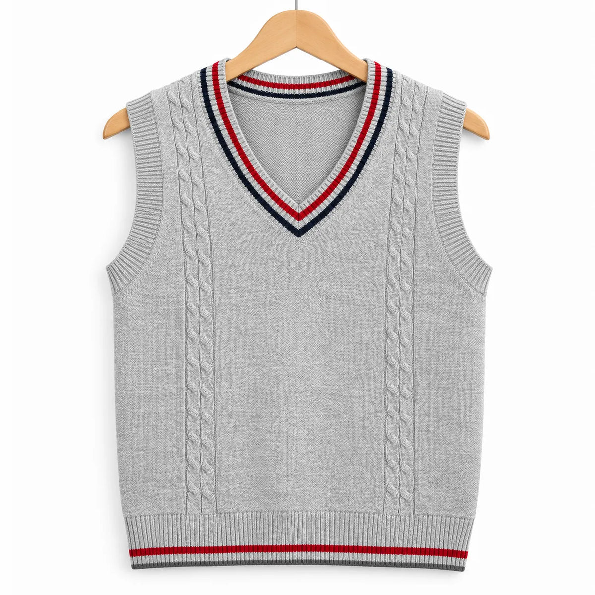 Boys Grey Winter Sleeveless Sweater with V-Neck Pattern (Size 3 - 7 Years)