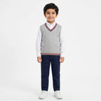Boys Grey Winter Sleeveless Sweater with V-Neck Pattern (Size 3 - 7 Years)