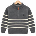 Boys Grey Winter Sweater with Striped Pattern & Horse Design (Size 1 - 4 Years)