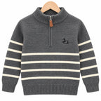 Boys Grey Winter Sweater with Striped Pattern & Horse Design (Size 1 - 4 Years)