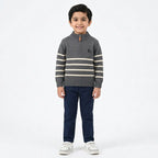 Boys Grey Winter Sweater with Striped Pattern & Horse Design (Size 1 - 4 Years)
