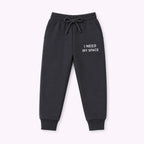 Boys charcoal grey fleece trouser from Lil' Cubs "I need My Space" winter coord set, size 1 to 12 years, with space-themed design.