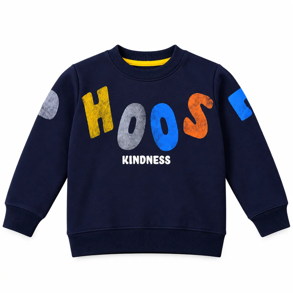 Boys Kindness Print Navy Blue Winter Sweatshirt (Size 9 Months - 12 Years)