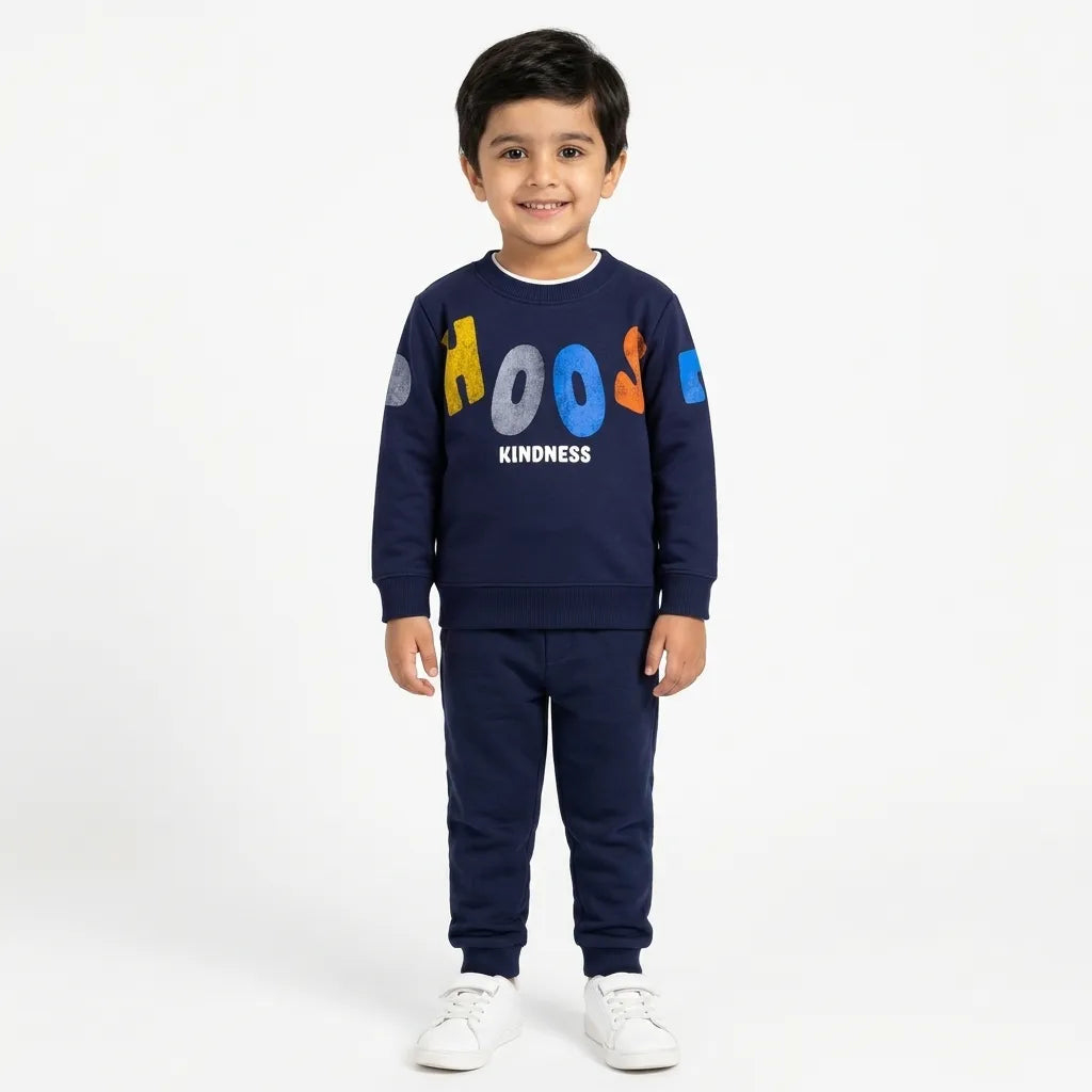 Boys Kindness Print Navy Blue Winter Sweatshirt (Size 9 Months - 12 Years)