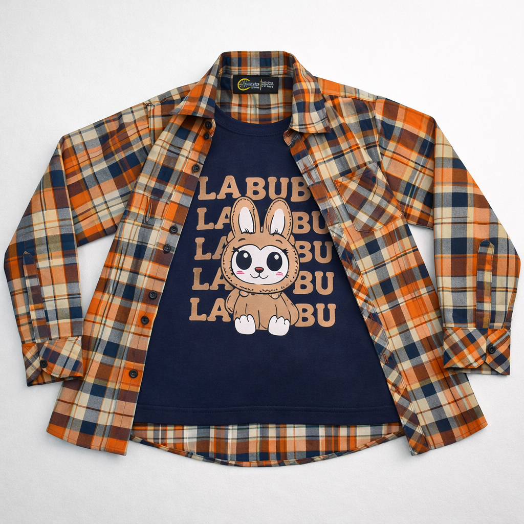 Boys LABUBU Graphic T-Shirt with Checked Shirt 