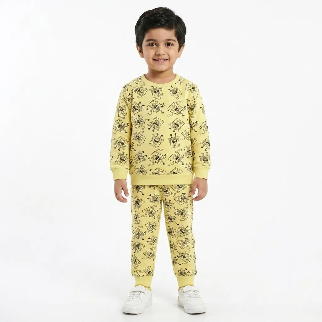 Boys Lemon Yellow SpongeBob Winter Coord Set (2 Piece) - Size 1 - 12 Years