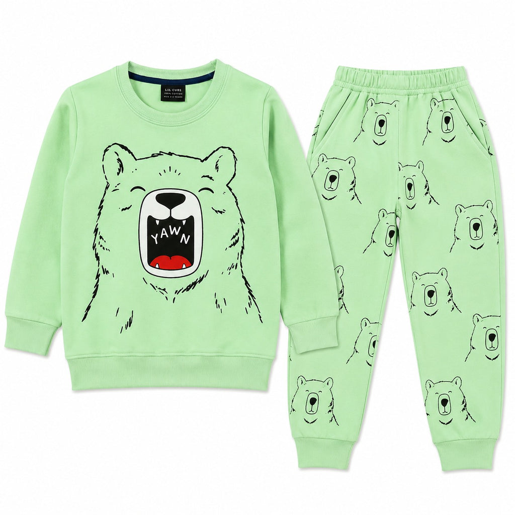 Boys Light Green Bear Winter Coord Set (2 Piece) - Size 1 - 12 Years