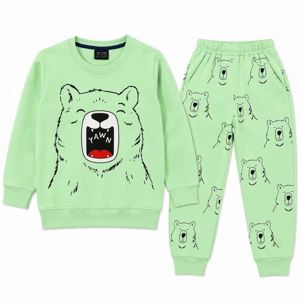 Boys Light Green Bear Winter Coord Set (2 Piece) - Size 1 - 12 Years