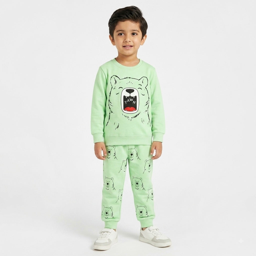 Boys Light Green Bear Winter Coord Set (2 Piece) - Size 1 - 12 Years