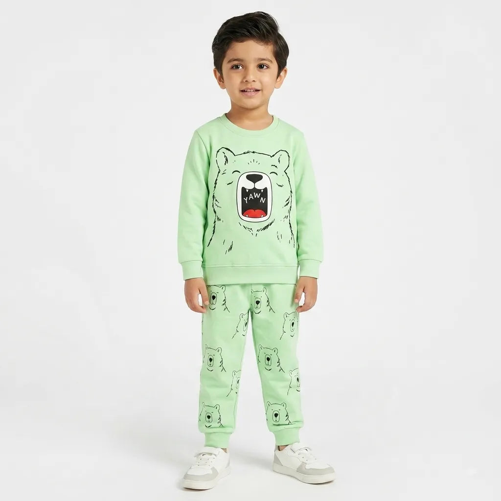 Boys Light Green Bear Winter Coord Set (2 Piece) - Size 1 - 12 Years