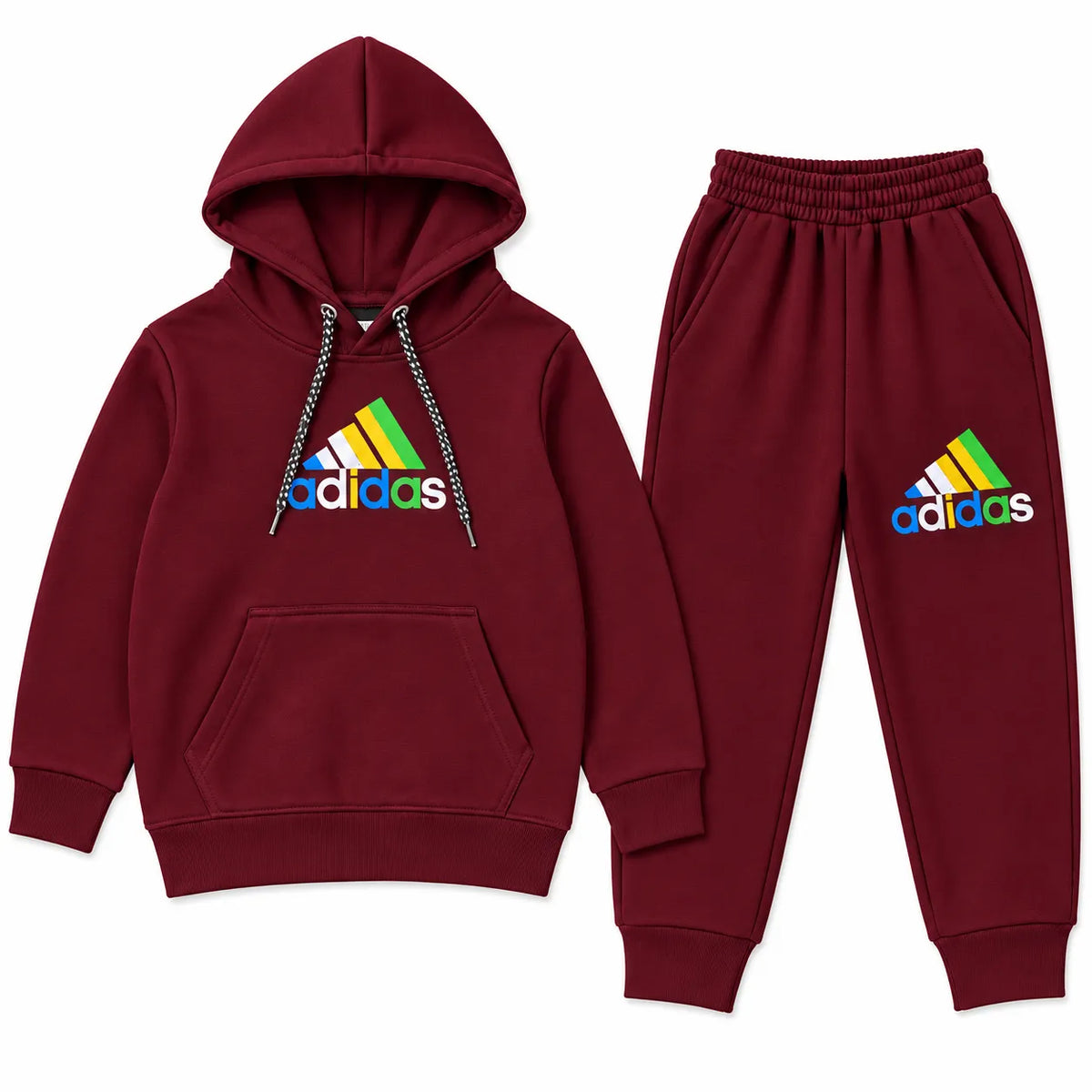 Boys Maroon Adidas Pocket Winter Hoodie Coord Set (Size 1 - 12 Years)