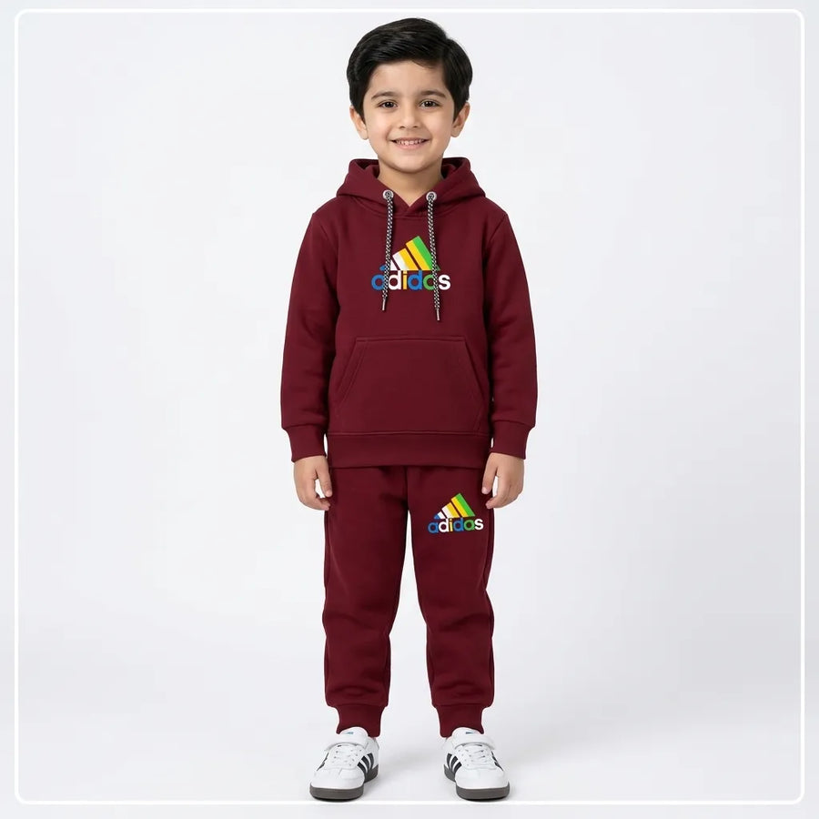 Boys Maroon Adidas Pocket Winter Hoodie Coord Set (Size 1 - 12 Years)