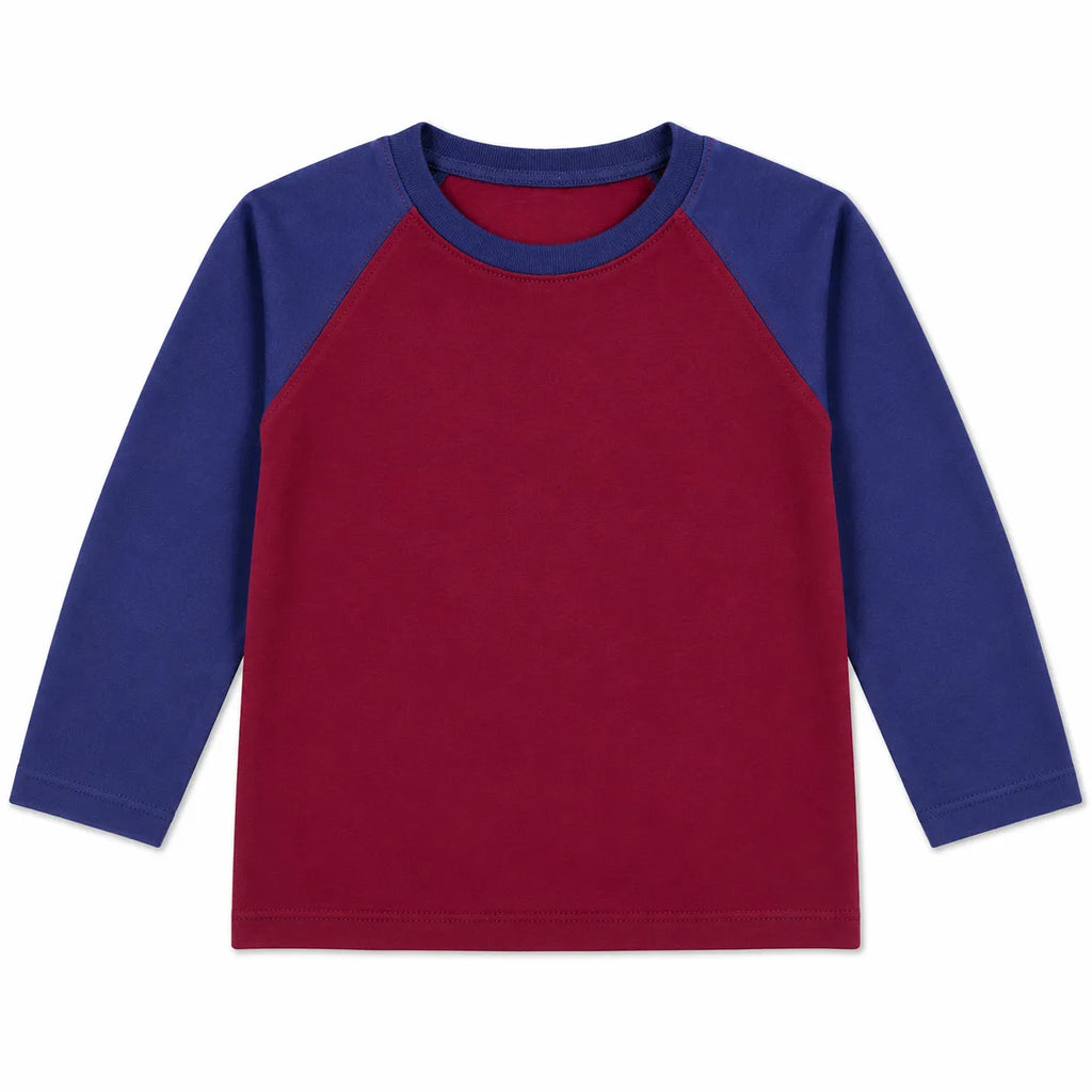 Boys Maroon & Blue Full Sleeves Cotton T-Shirt (Size 9 Months - 12 Years)
