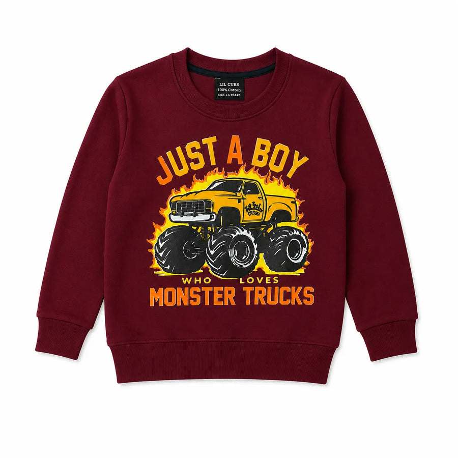 Boys Maroon Monster Truck Winter Coord Set (2 Piece) - Size 1 - 12 Years