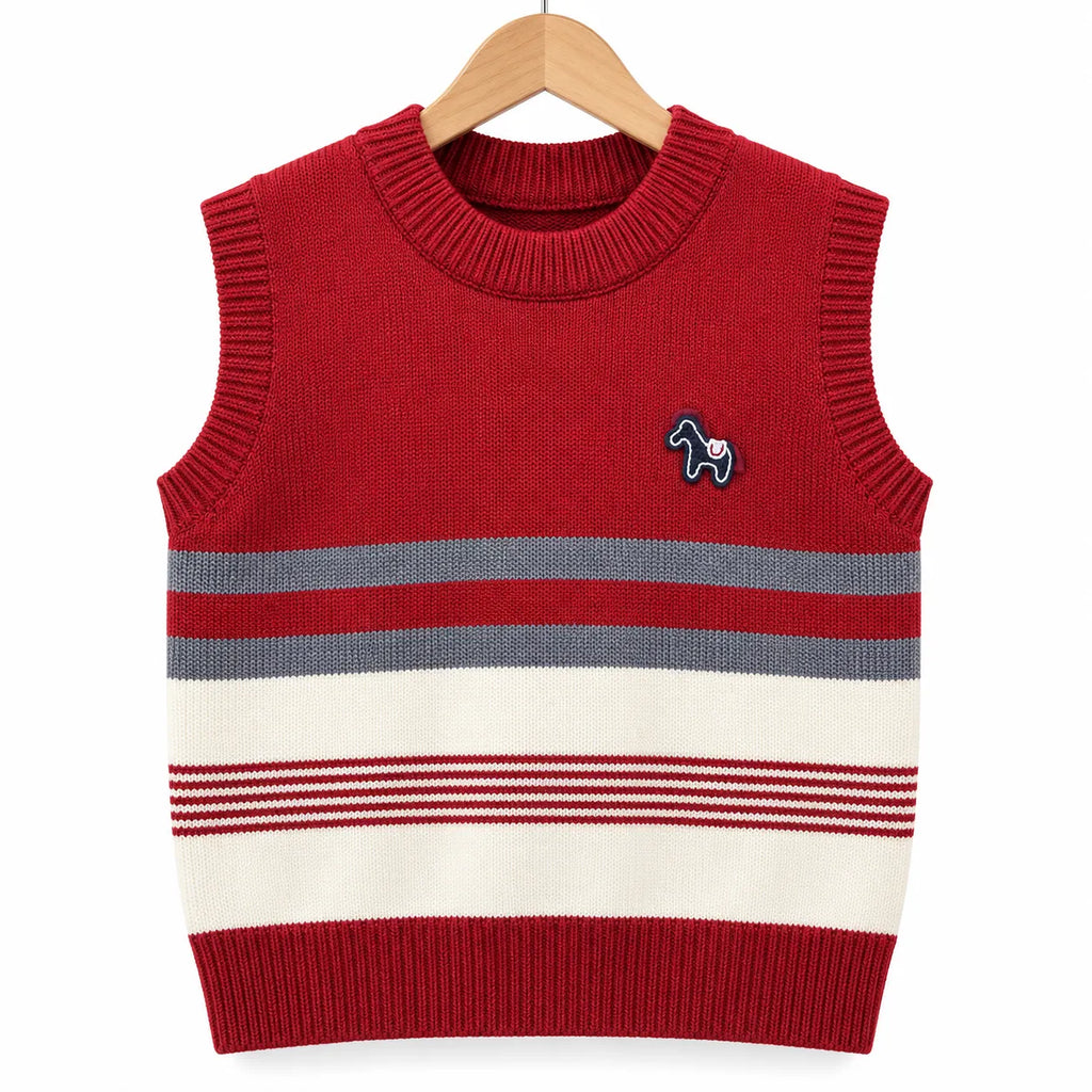 Boys Maroon Winter Sleeveless Sweater with Horse Design (Size 1 - 4 Years)