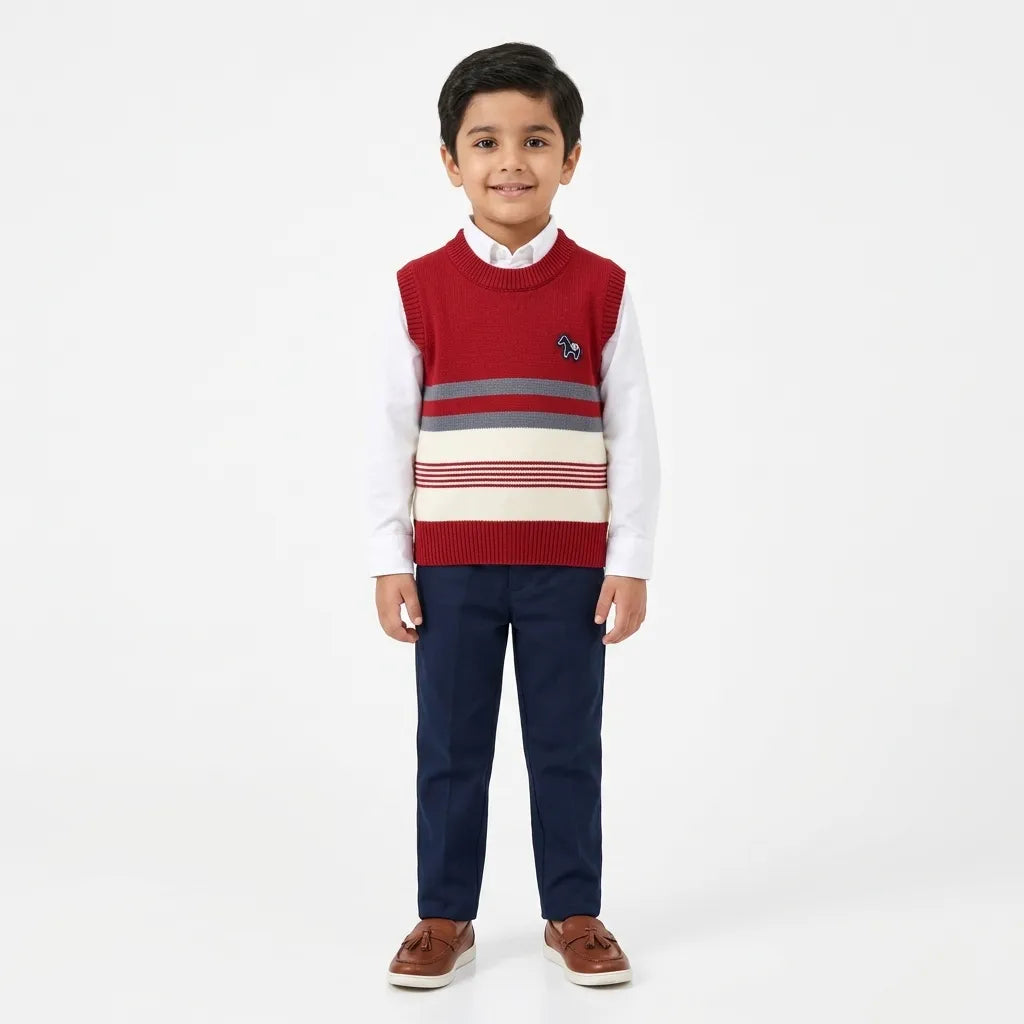 Boys Maroon Winter Sleeveless Sweater with Horse Design (Size 1 - 4 Years)