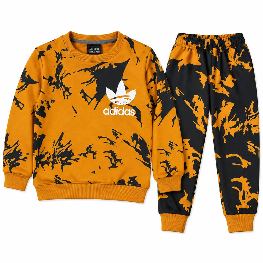 Boys Mustard & Black Pattern Adidas Winter Coord Set (2 Piece) - Size 1 - 12 Years