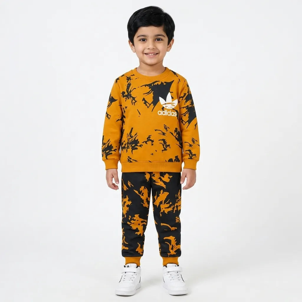Boys Mustard & Black Pattern Adidas Winter Coord Set (2 Piece) - Size 1 - 12 Years
