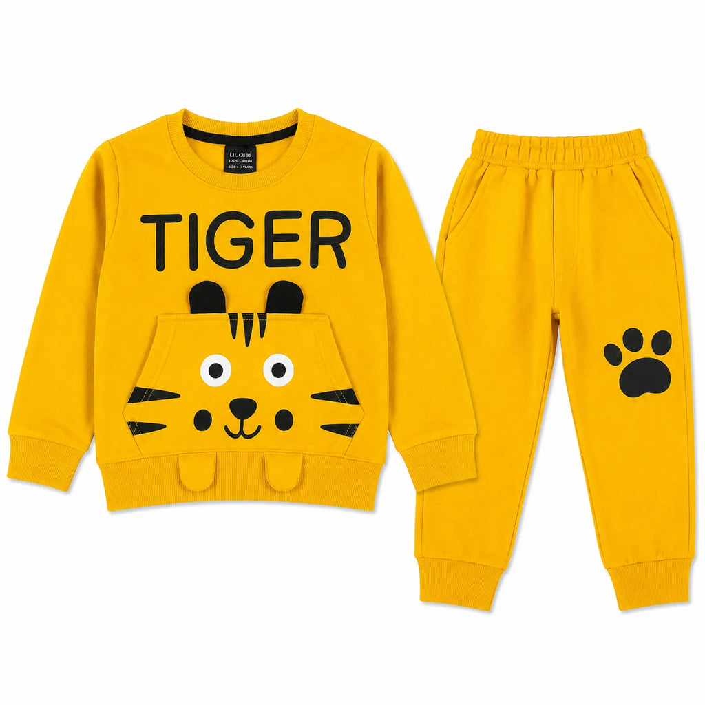 Boys Mustard Cute Tiger Winter Coord Set (2 Piece) - Size 1 - 12 Years