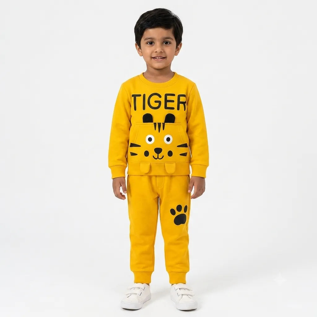 Boys Mustard Cute Tiger Winter Coord Set (2 Piece) - Size 1 - 12 Years