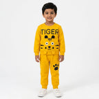 Boys mustard tiger winter fleece coord set by lilcubspk, includes a cozy sweatshirt and matching pants for sizes 1 to 12 years.